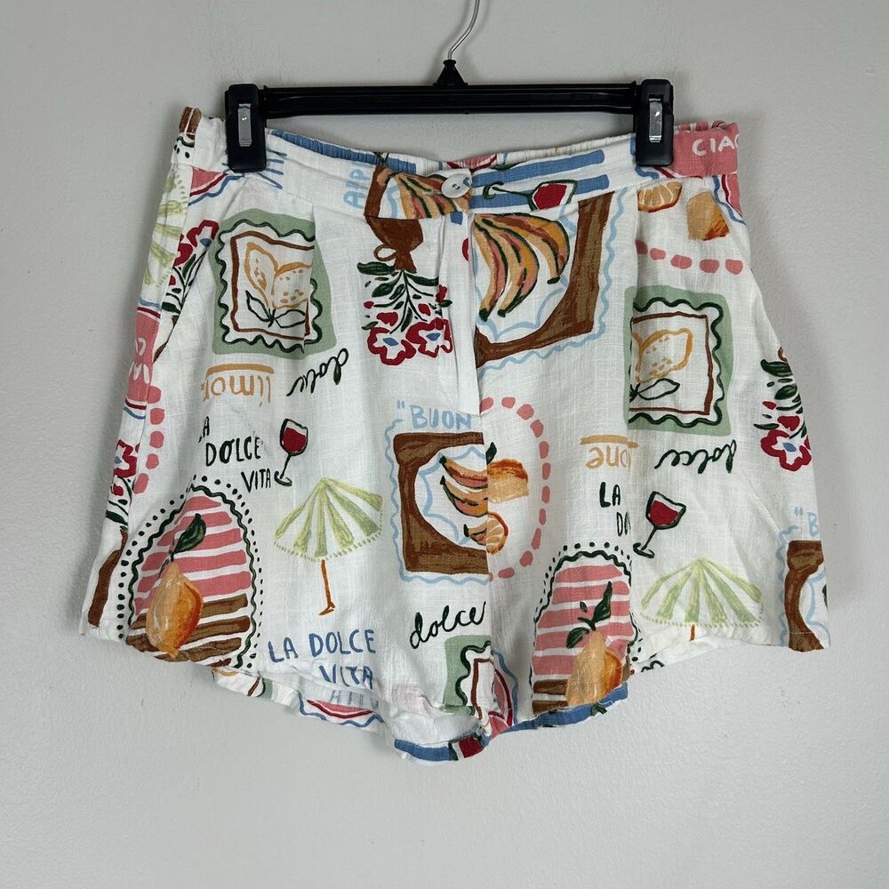 Anthropologie Paper Heart Multicolor Watercolor Linen Summer Boho Shorts Large